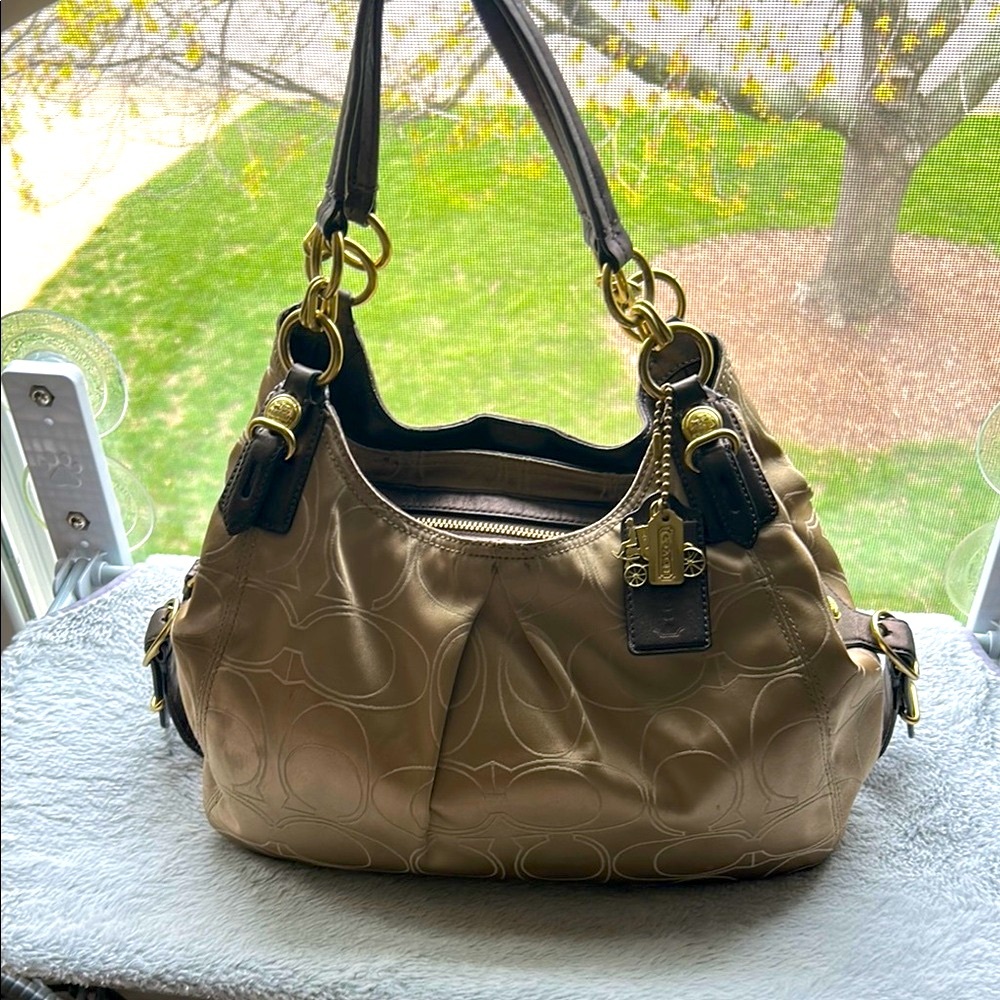 Coach Tan and Gold Shoulder Bag